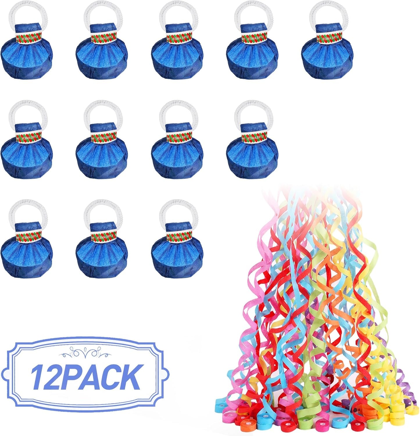 No Mess Streamers,12Pack Colorful No Mess Confetti Poppers,Party Poppers for Birthday,Wedding,Celebrations,School Opening,Graduation,Retirement Party