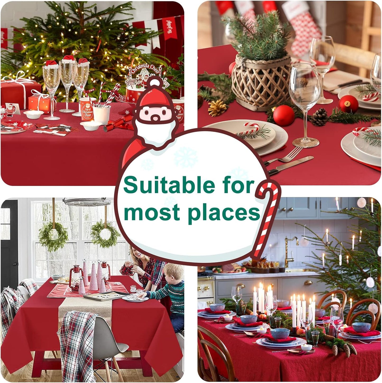 Hiasan 2 Pieces Red Tablecloth Rectangle - Wateproof and Spillproof Kitchen Christmas Washable Polyester Table Cloth for Dining Room, 52 x 70 Inch