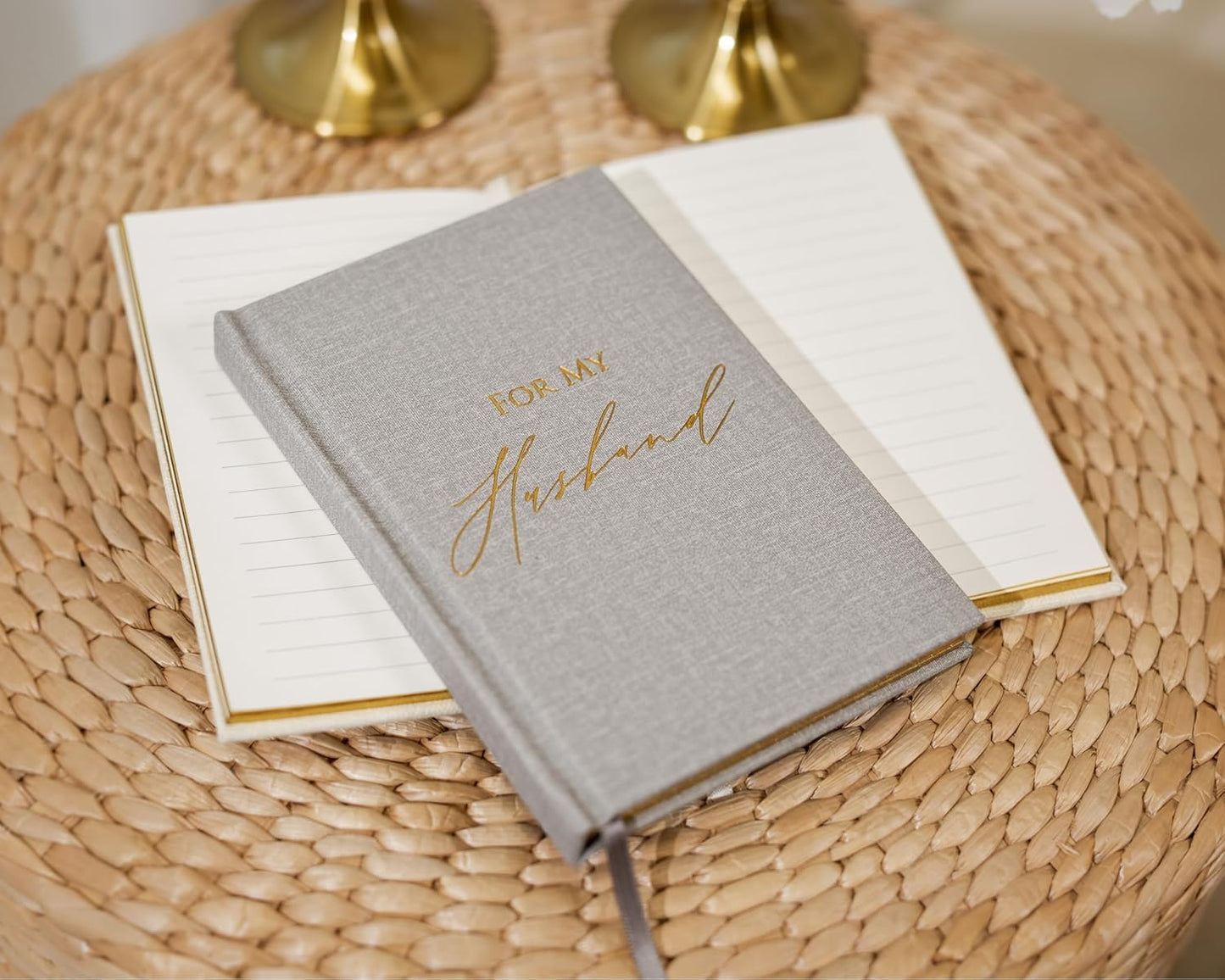 Hard Cover Vow Books (Set of 2) - For My Husband & For My Wife Grey & Cream Pocket Sized Foil Embossed Wedding Ceremony Vow Renewal Speech Notebook Planner, Gift for Bride & Groom Newly Engaged Couple
