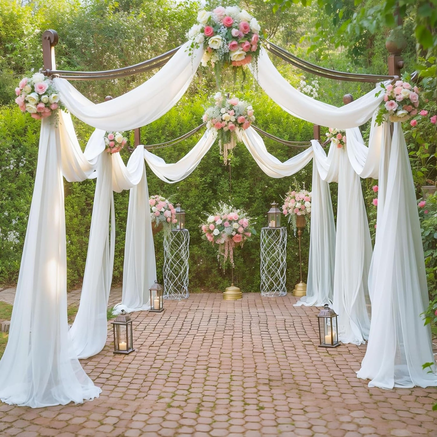 Wedding Arch Draping Fabric White Arch Drapes 6Panels Sheer Backdrop Curtain for Ceremony Wedding Arches Decor 19Ft Length x 28" Width