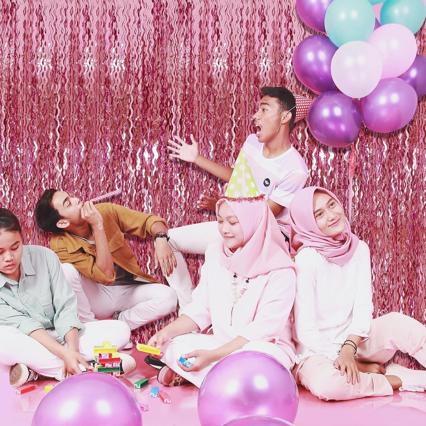 Pink Foil Curtain Backdrop Happy Birthday Decorations for Women Bachelorette Party Decorations Pink Fringe Backdrop Valentine's Day Decorations