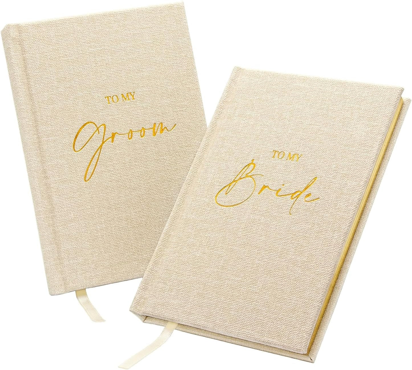 MUUJEE Hard Cover Vow Books (Set of 2) - Foil Embossed Wedding Ceremony Vow Renewal Speech Books, Couple Gifts for Engagement (To My Bride/Groom)