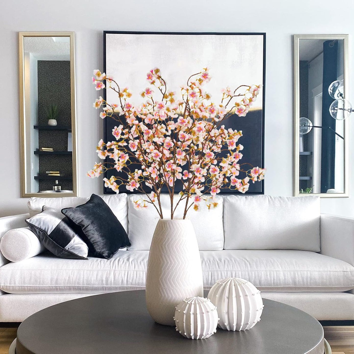 Uieke Silk Cherry Blossom Branches, 40.5in Artificial Cherry Blossom Flowers Long Stems Fake Flowers Vase Arrangements for Wedding Home Japanese Decor, Set of 3, Pink