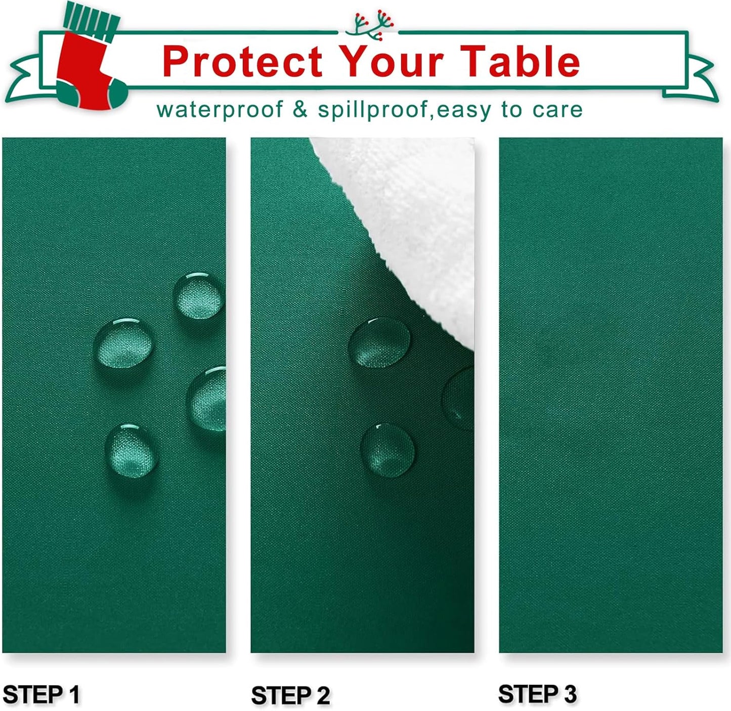 Hiasan 2 Pieces Rectangle Tablecloth - Waterproof Washable Polyester Table Cloth for Dining Room Birthday Party, Emerald Green, 54 x 80 Inch