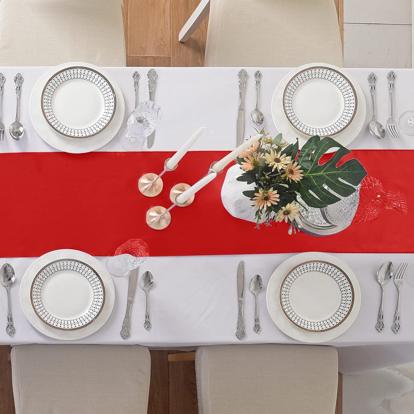 6Pack Table Runner 12 x 108 Inches Satin Silk Table Runner for Wedding, Birthday Party, Banquets, Graduations Decoration, fit Rectange and Round Table-Scarlet