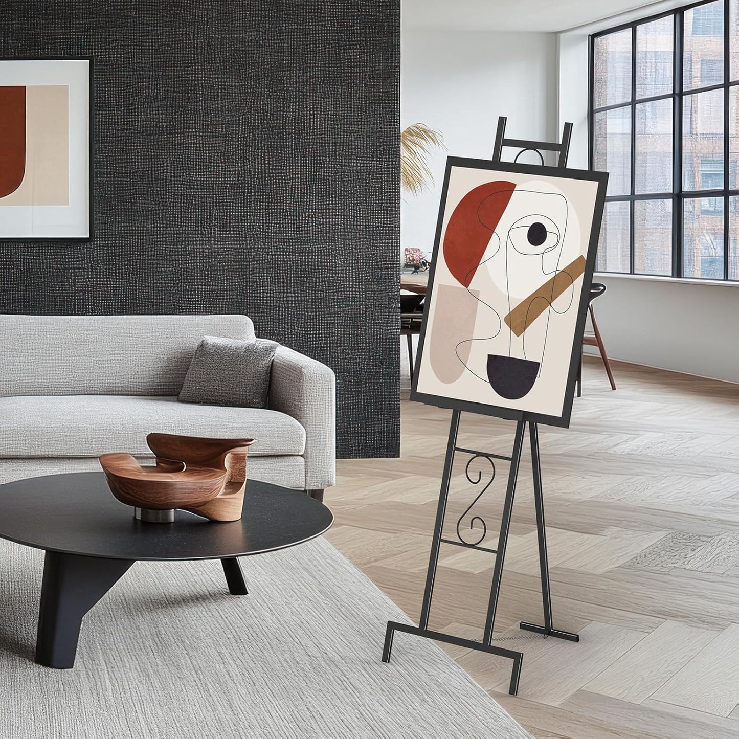 Skcoipsra 58IN Black Easel Stand for Sign, 3 Tier Adjustable Larger Wedding Welcome Sign Holder, Art Poster Display Stand Free Standing with Chain, 17x17x58 Inch