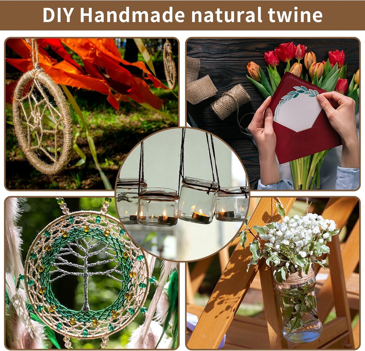 Natural 3mm Jute Twine String, 1000-FT Hemp Rope for Gardening, Handmde Crafts, Climbing Plant Tomato Support, Gift Wrapping, Industrial Packing and Bundling, Home Mason Jars Christmas Wedding Décor