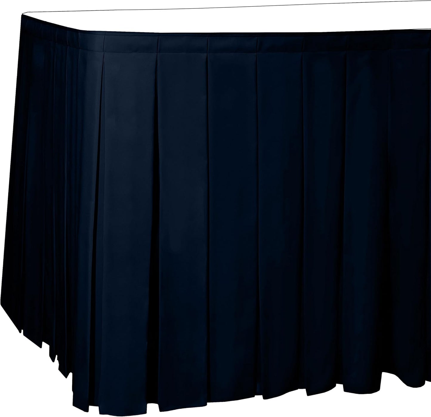 Ultimate Textile Pleat Polyester Fabric Table Skirt - Machine Washable Flame Resistant with Clips for Events, Weddings & Trade Shows, Cut & Sewn in Paterson, NJ - Navy, 7' Box Pleat