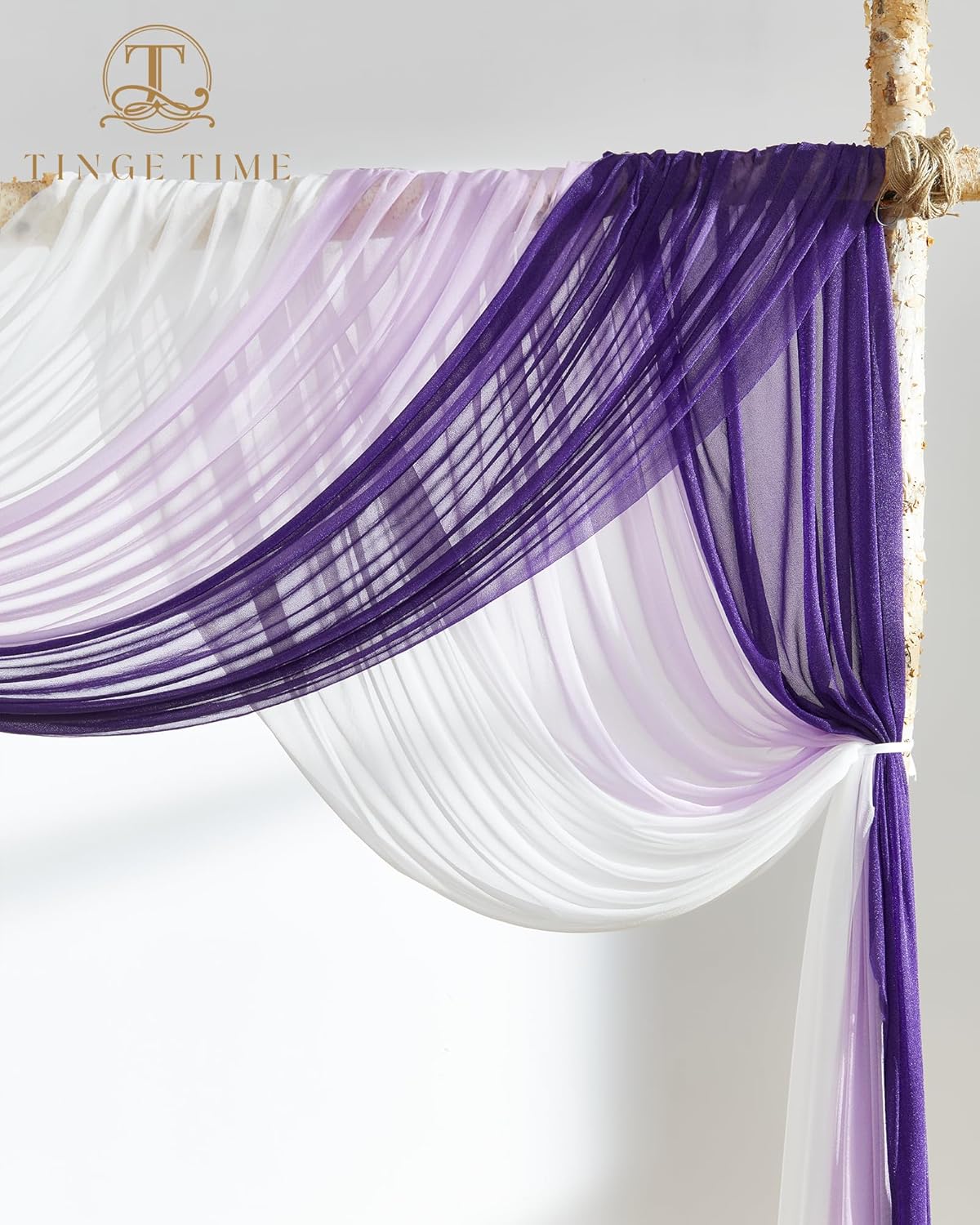 TINGE TIME 3 Panels Wedding Arch Draping Fabric, 30" x 20ft Gradient Purple Chiffon Fabric Wedding Arch Drapery Sheer Backdrop Curtain for Weddings Ceremony Party Decoration Bridal Show Reception