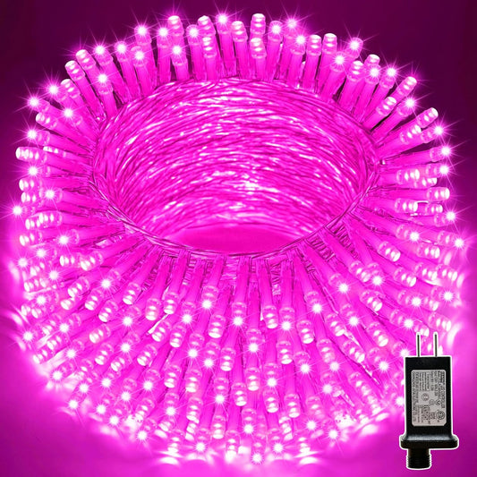 LAMPHOME 66ft Christmas Decorative Mini Lights,200 LED Transparent Wire Fairy Starry String Lights Plug in, 11 Lighting Modes, for Indoor Outdoor Xmas Tree Wedding Party Decoration (Pink)