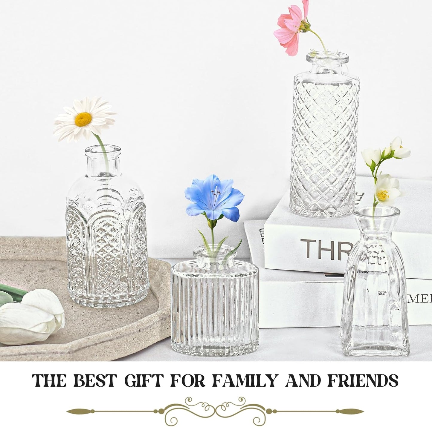 Set of 36 Glass Bud Vase Set, Small Vintage Clear Flower Vase Centerpieces for Table Bulk Cute Rustic Style Mini Vase for Home Decor Wedding Baby Shower Birthday Party