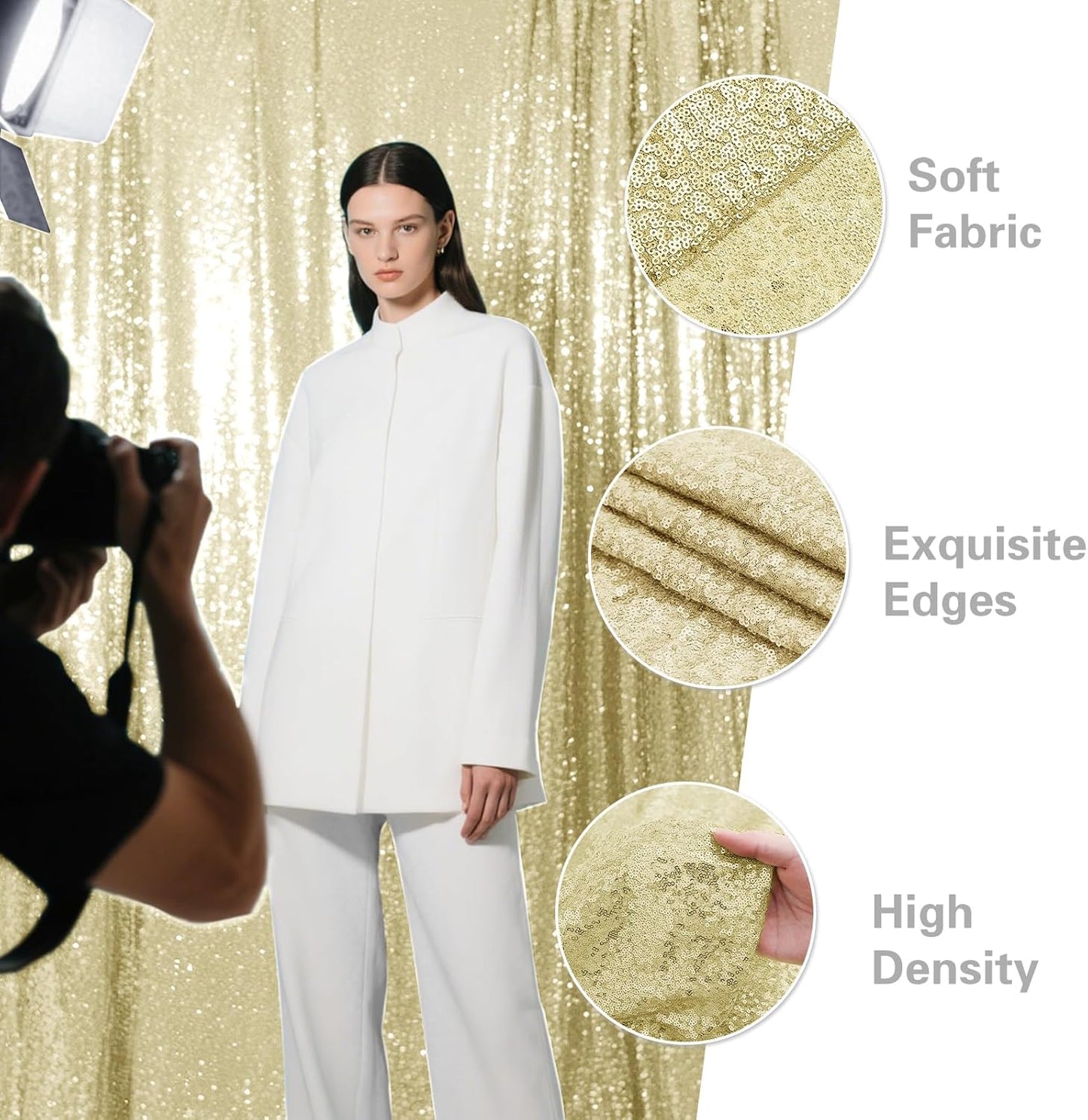 Champagne Sequin Backdrop Curtain 2 Pieces 2FTx8FT Glitter Photography Backdrop for Party Wedding Birthday Christmas Decorations