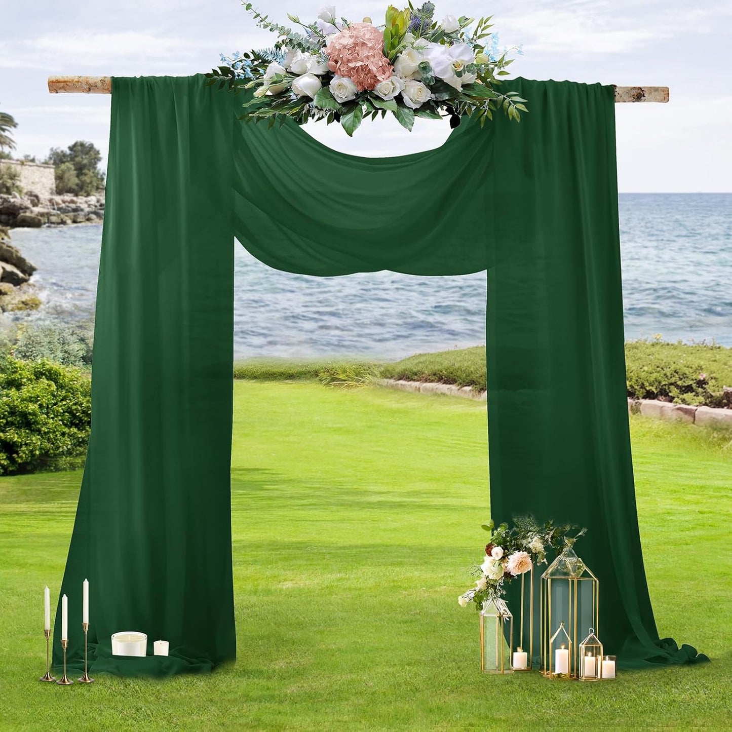 SiinvdaBZX 2 Panels Wedding Arch Draping Fabric 30" x 240" Emerald Green Polyester Chiffon Fabric for Multiple Occasions
