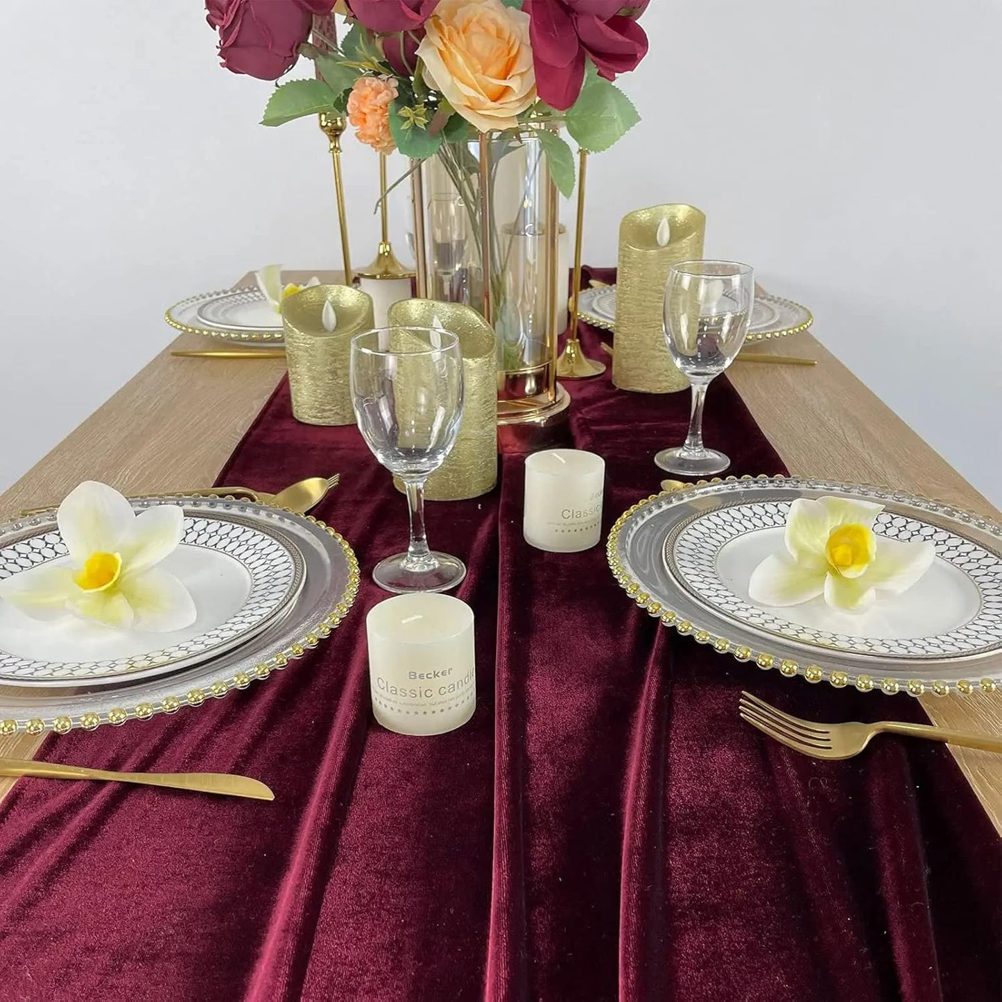 Luxurious Velvet Table Runner, 10ft Wedding Reception Decorations, 20x120inch Soft Velvet Fabric, Table Linen Overlay, Wedding Table Runners (Burgundy, 20X120inch, 2pack)