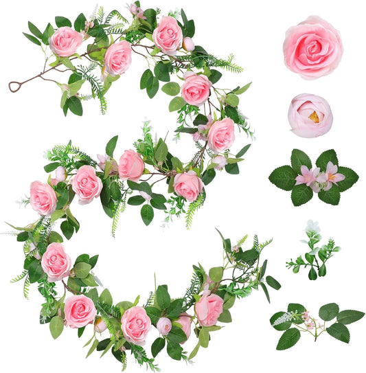 Naidiler Full Pink Flower Garland, 6.2FT Artificial Rose Floral Vine Pretty Spring Pink Flower Garland for Wedding Arch Decor Home Backdrop Wall Table Centerpiece Valentines Decoration