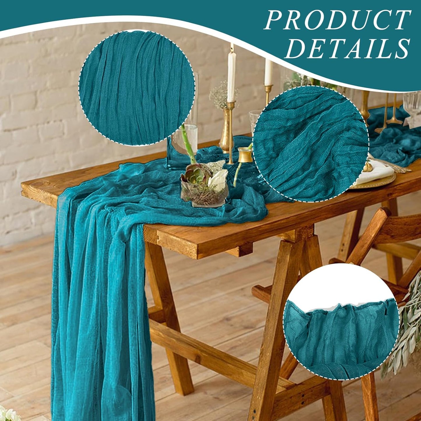 12 Pack Cheesecloth Table Runner, Runner Gauze Boho Wedding Decor Romantic Table Runner for Wedding Birthday Party(35" x 118")(Peacock Blue)