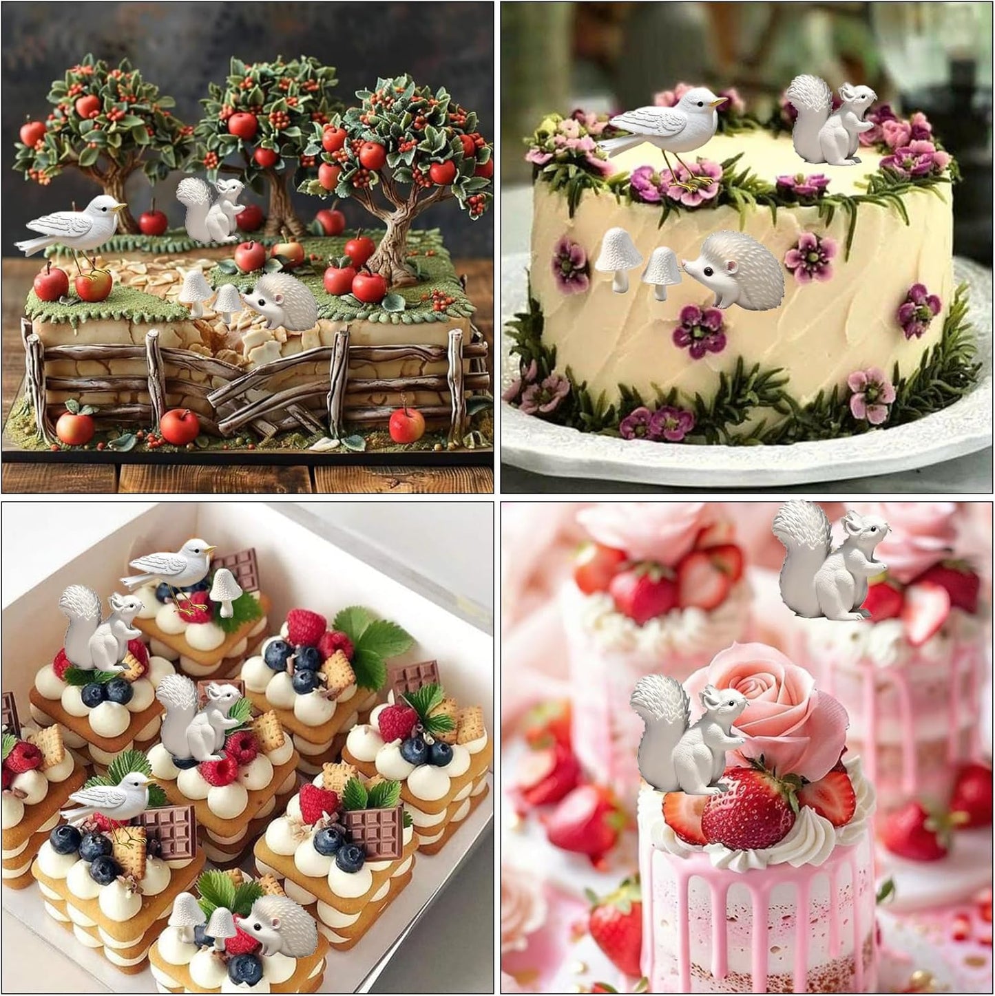 1Pcs Cute Hedgehog Squirrel Silicone Mold, Mushroom Leaf Chocolate Fondant Mold for Cake Decoration, Biscuits, Candy, Sugar Craft, Flower Paste, Clay, Resin Craft, Pendant, Home Decor