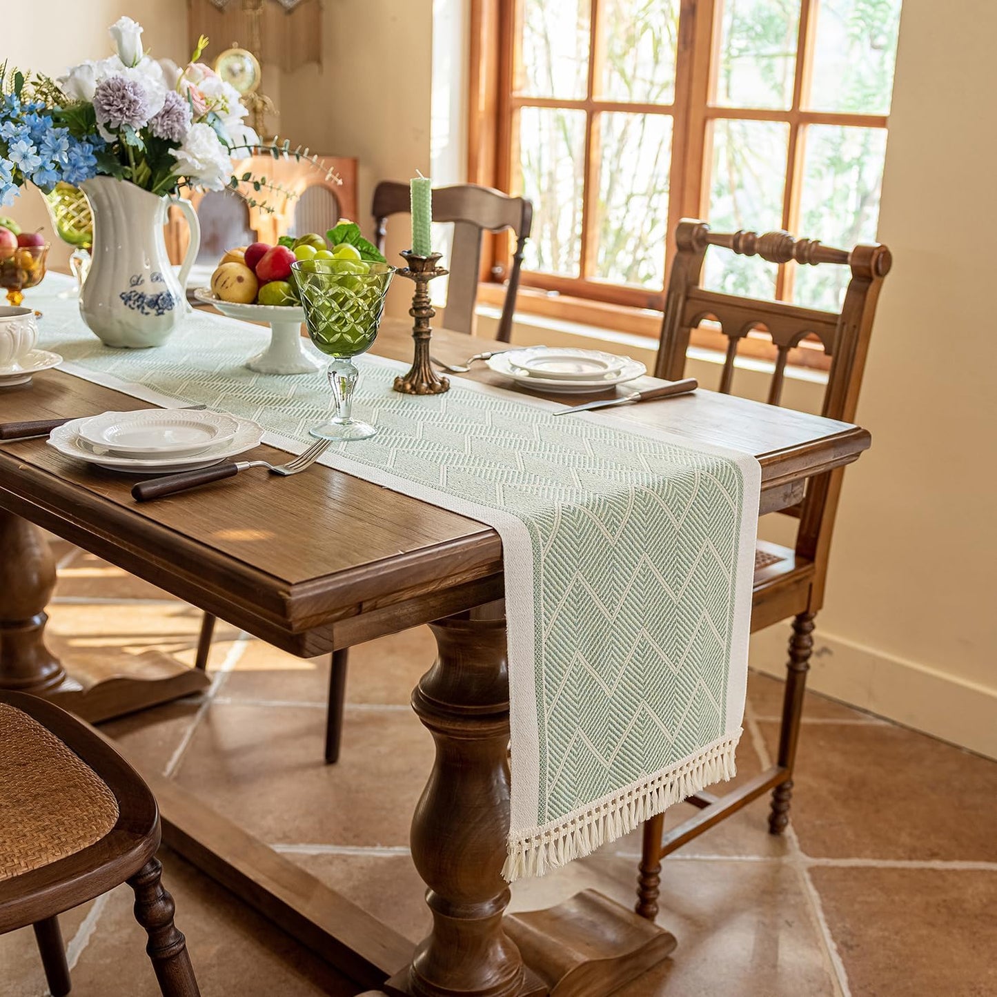 Table Runners 63 Inches,Waterproof Boho Table Runner with Tassel Fringe,Table Runner for Party Coffee Table