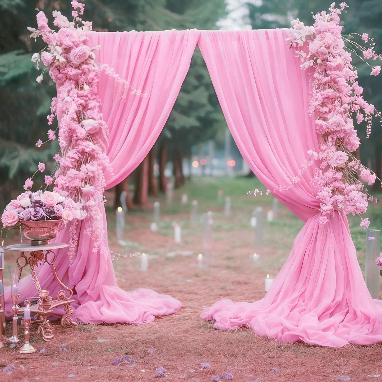 10ft x 10ft Pink Backdrop Curtains, Wrinkle-Free Sheer Chiffon Fabric Photo Backdrop Drapes for Wedding Arch Party Ceremony Stage Photography Decorations