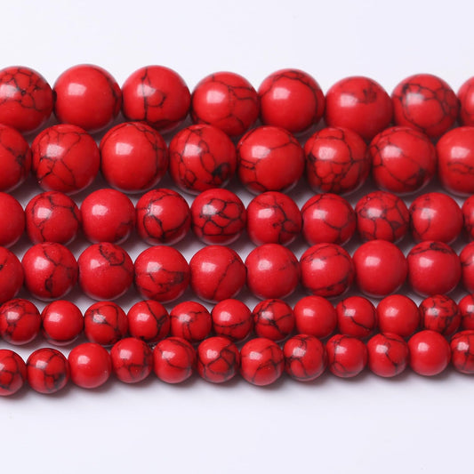 Natural Red Turquoise Stone Beads Gemstone Round Crystal Energy Jade Stone Beads for Jewelry Making DIY Bracelet Necklace Jewelry Making 1 Strand 15.5inch 90PCS 4MM