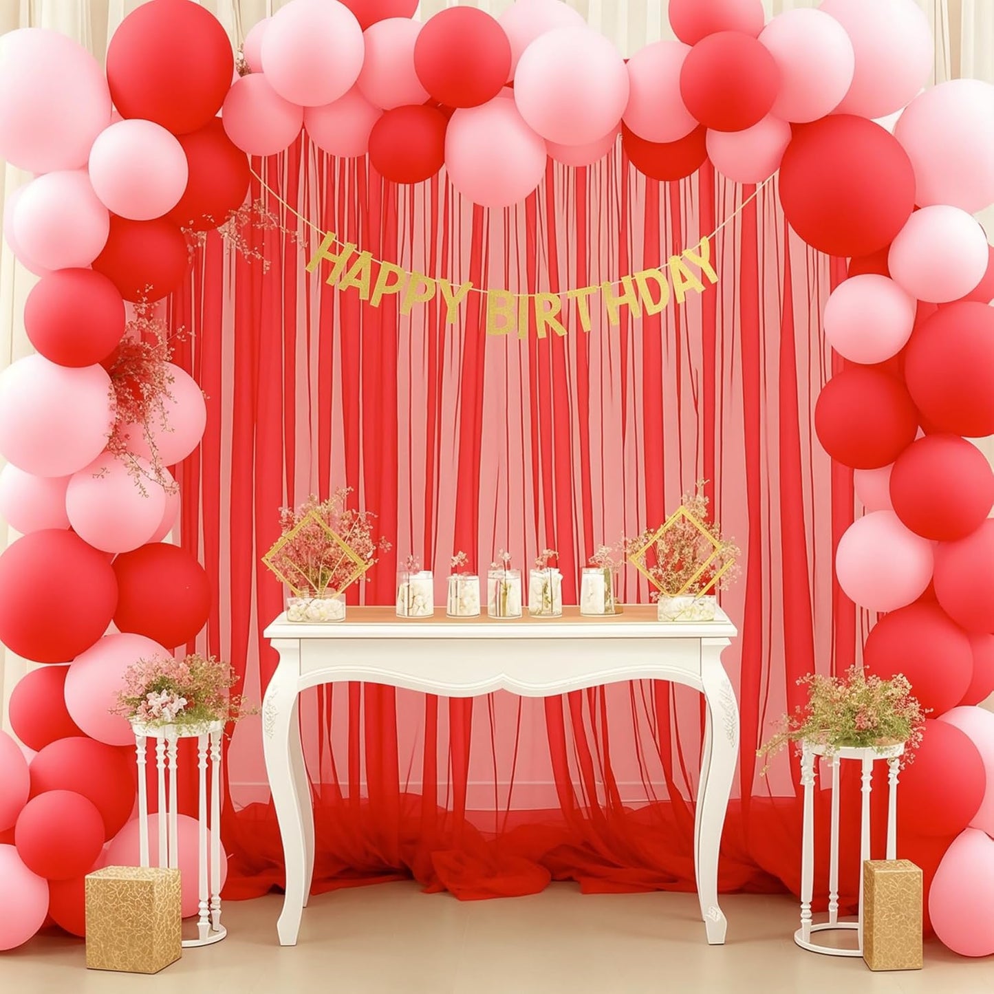 10x10ft Red Tulle Backdrop Curtain for Parites, Sheer Backdrop Curtains for Wedding Baby Shower Birthday Party Photo Shoot Decorations