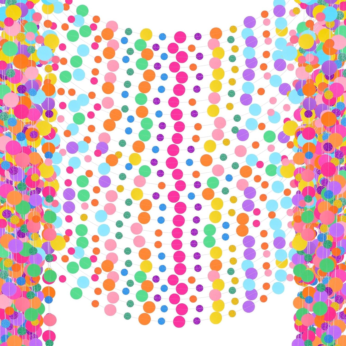 Outus 40 Pieces Colorful Dots Paper Garland Round Glitter Garland Hanging Confetti Streamers Backdrop for Candy Birthday Classroom Halloween Trunk or Treat Car Decoration (Rainbow)