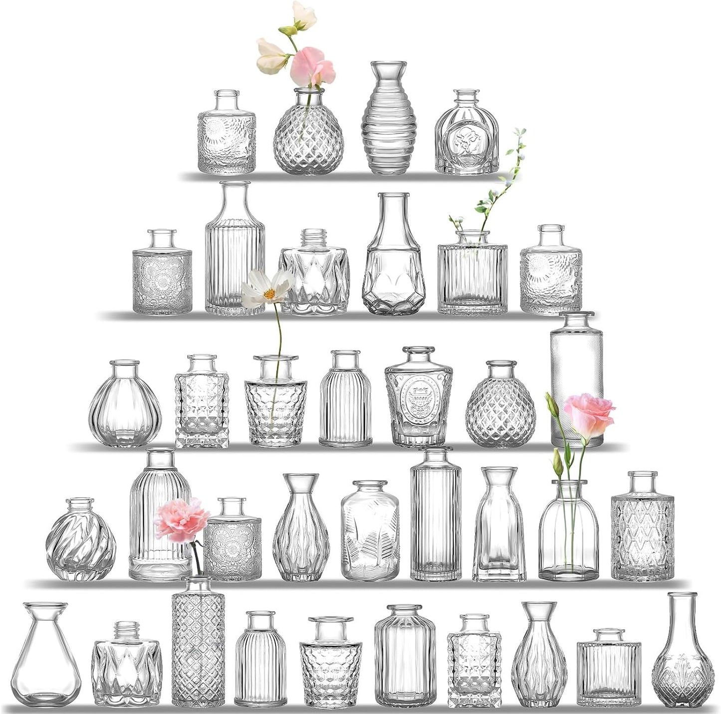 Clear Glass Bud Vases Set of 36, Mini Flower Vase for Centerpieces, Small Clear Vases in Bulk for Wedding Decorations, Vintage Vase for Table, Recepetion, Home Décor