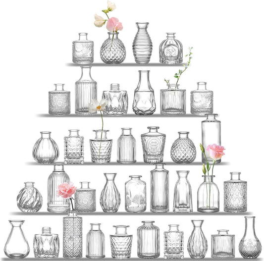 Clear Glass Bud Vases Set of 36, Mini Flower Vase for Centerpieces, Small Clear Vases in Bulk for Wedding Decorations, Vintage Vase for Table, Recepetion, Home Décor