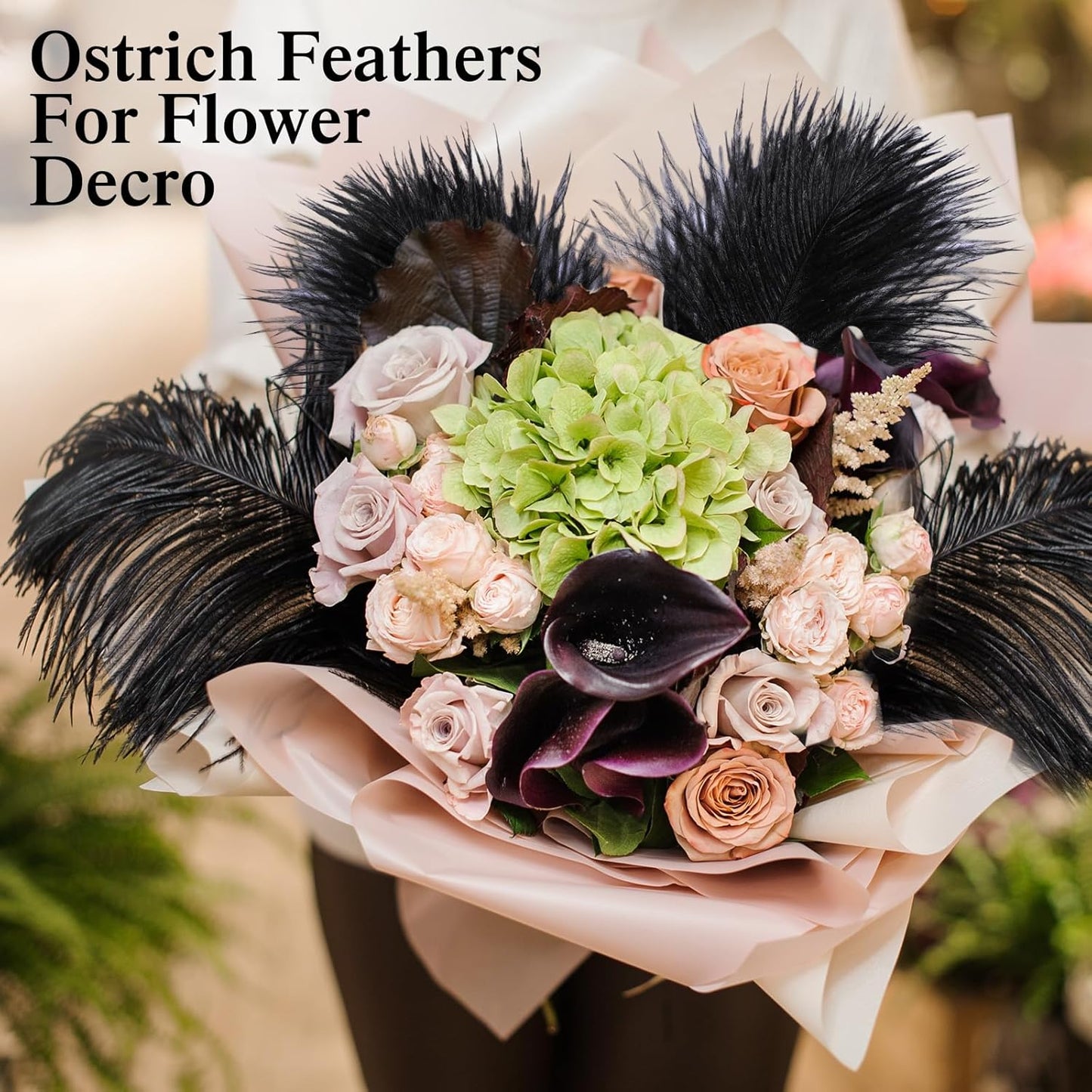 Crowye 100 Pcs Ostrich Feathers Bulk for Centerpieces Craft Ostrich Feathers for Vase Wedding Masquerade Party Home Costume Decorations (8-10 Inch,Black)