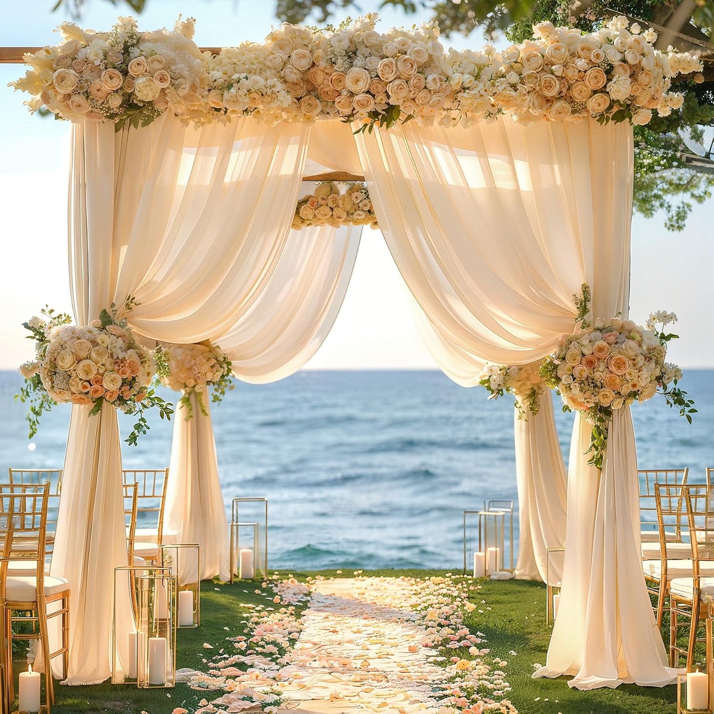 Champagne Wedding Arch Draping Fabric 2 Panels 30'' x 20FT Champagne Drapes Sheer Fabric Backdrop Arch Draping Fabrics for Wedding Ceremony Birthday Party Bridal Shower Decoration