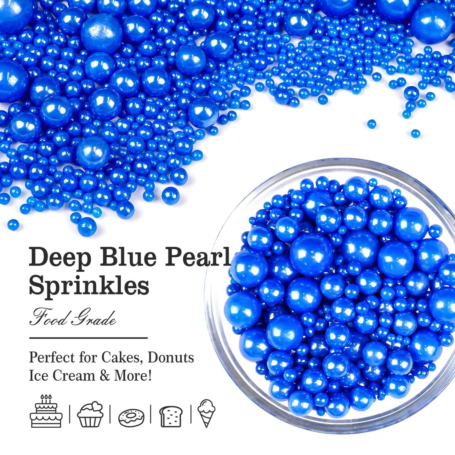Deep Blue Pearl Sugar Sprinkles, Edible Candy Pearls, 150g/5.29oz, Blue Sprinkles for Cake Decorating, Baking Cake Decorations, Ice Cream Toppers, Cupcakes, Wedding Party Chirstmas Supplies
