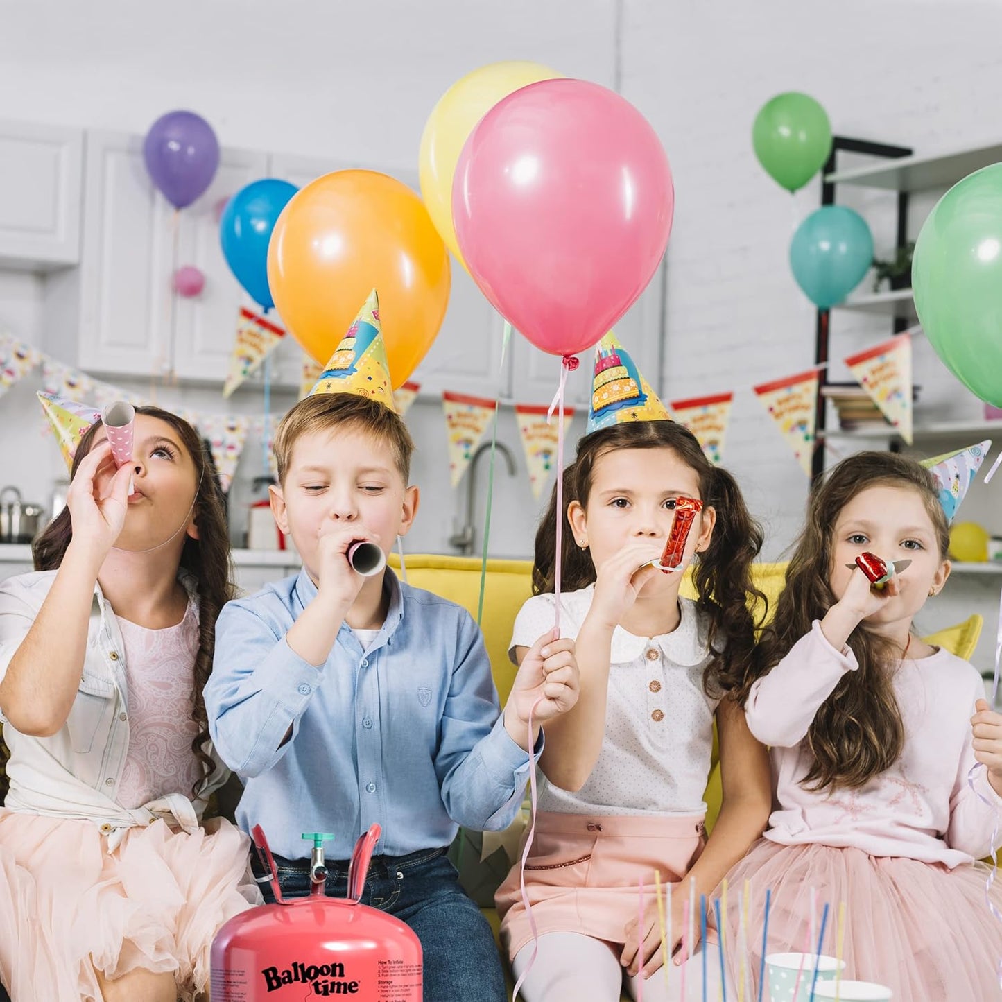 Helium Tank for Balloons At Home, 14.9 Cu Ft Helium Balloon Pump Kit with 50 Assorted Latex Balloons, White Curling Ribbon and Wholesalehome Balloon Tie Tool, 2 Pack