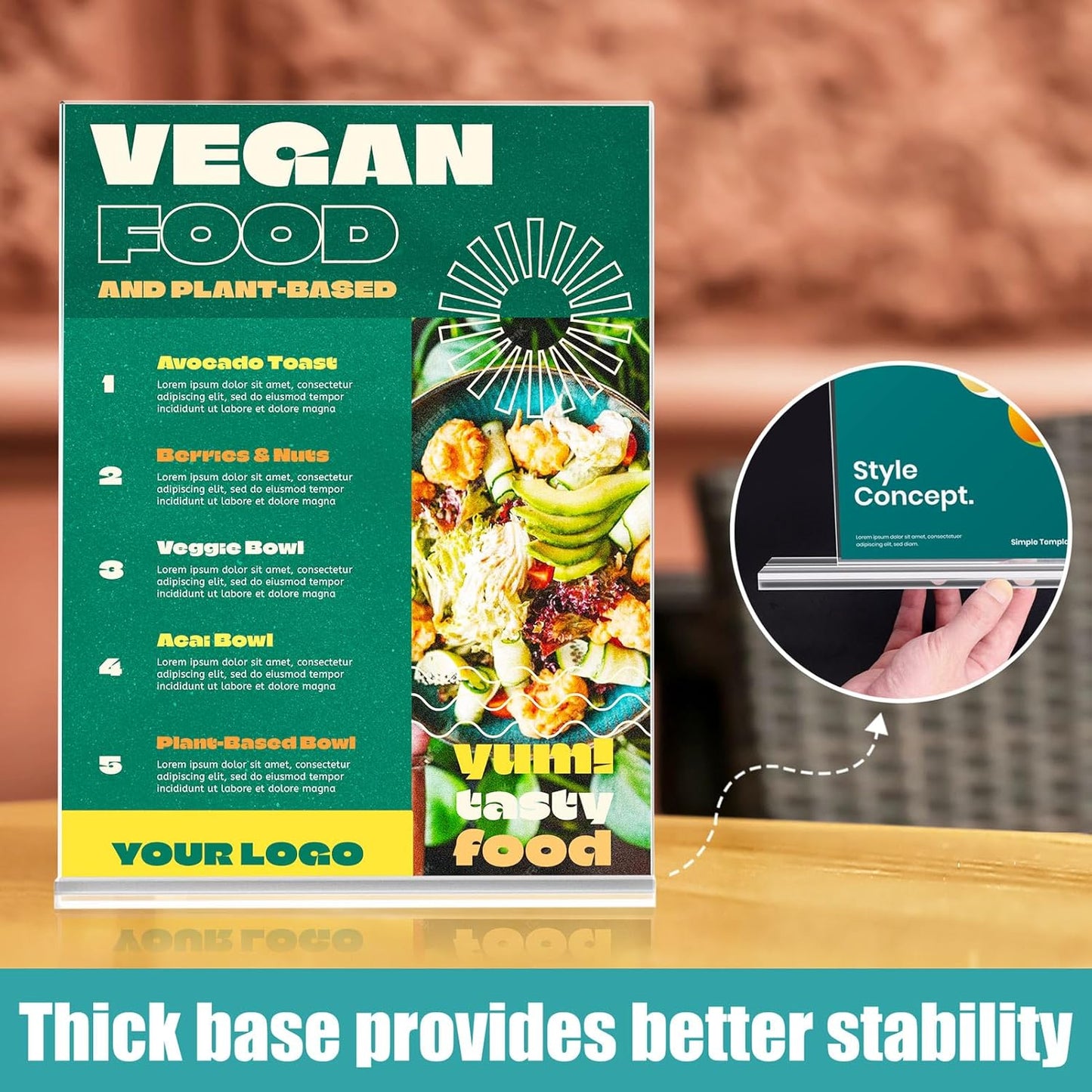 Relx 12 Pack Acrylic Sign Holder 8.5 x 11, Vertical T Shape Plastic Sign Holder with Base, Double-Sided Clear Tabletop Plexiglass Flyer Stands for Restaurant Office Store Home Picture Frame Display