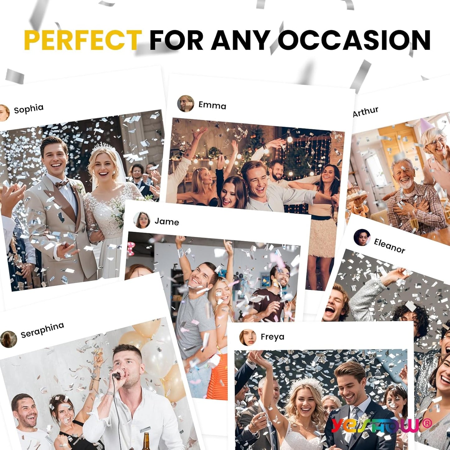 Confetti Cannon Party Poppers Shooters,(6 pack) YESHOW Confetti Blaster Silver Metallic for Birthday Graduation Wedding Christmas New Year’s Eve