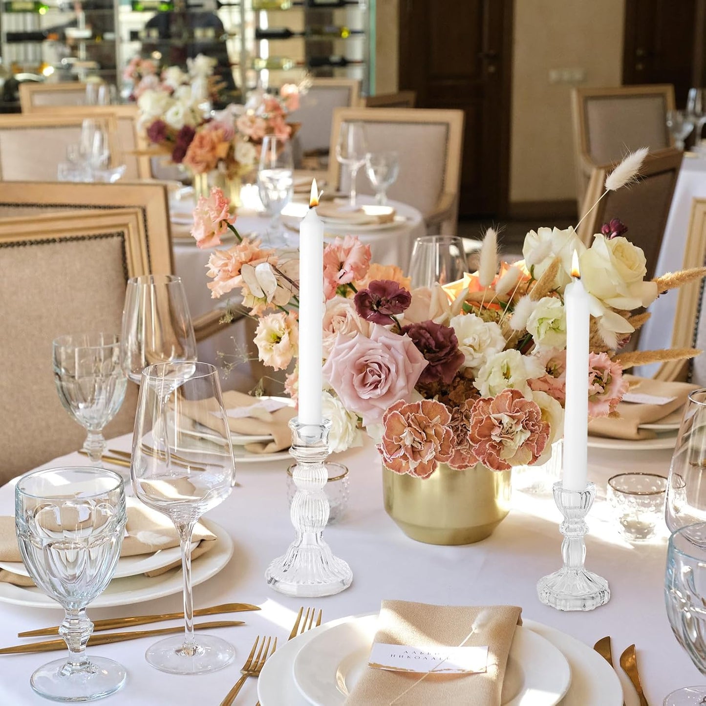 Mumufy 40 Pcs Glass Crystal Taper Candle Holders Clear Glass Candlestick Holder Fit 0.8 Inch Candles Crystal Decorative Candle Stand Centerpiece Table Wedding Dining Party (Classic,Clear)