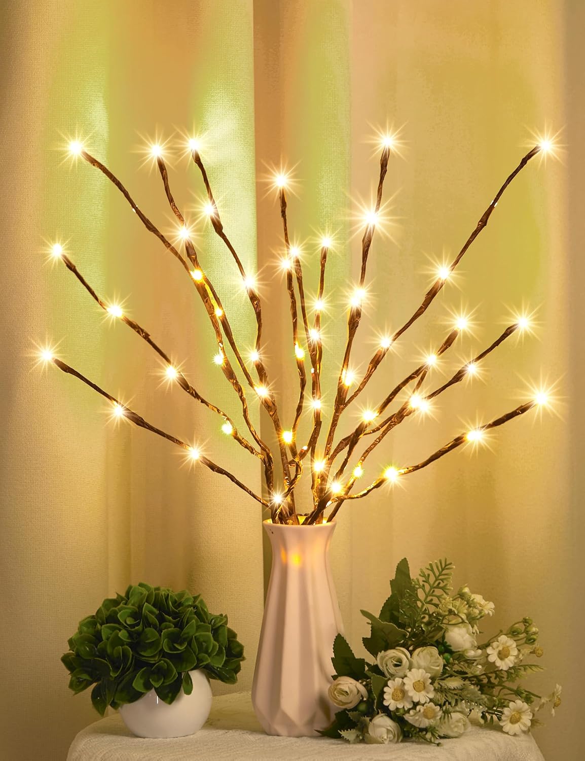 Lighted Branches for Vases Plug in - 6 Pack 24Inch 60 LED Christmas DIY Twig Pathway Lights, Artificial Tree Bendable Xmas Fairy Lights with Stakes for Outdoor Indoor Party Decoration, Warm White