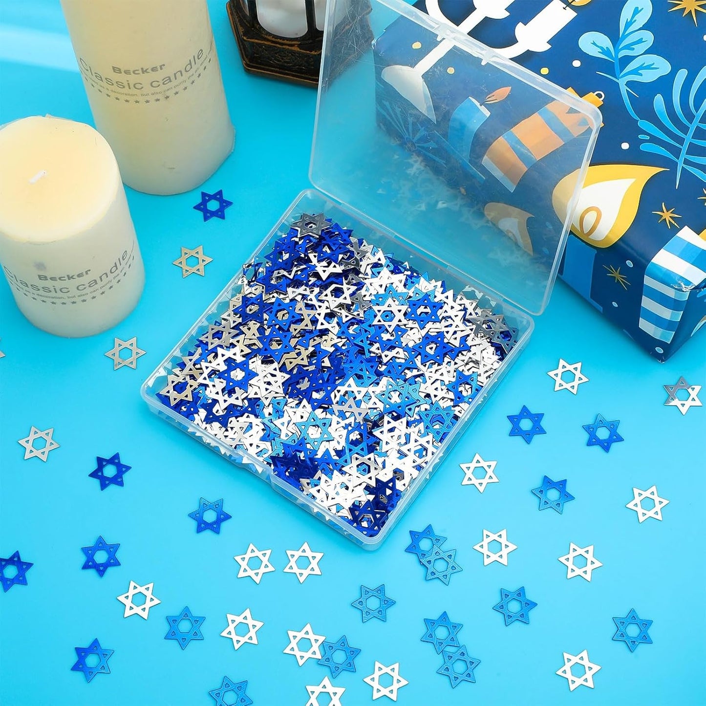 MARFOREVER Star of David Glitter Confetti, Hanukkah Confetti Table Decorations Chanukkah Metallic Foil Blue Silver Chanukkah Sprinkles Sequins Scatter for Jewish Festival Party Supplies Decor