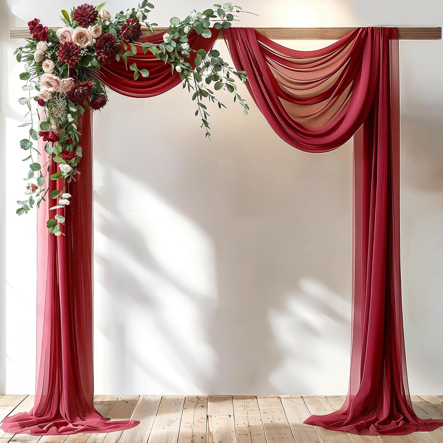 Burgundy Wedding Arch Draping Fabric 3 Panels 30'' x 20FT Burgundy Drapes Sheer Fabric Backdrop Arch Draping Fabrics for Wedding Ceremony Birthday Party Bridal Shower Decoration