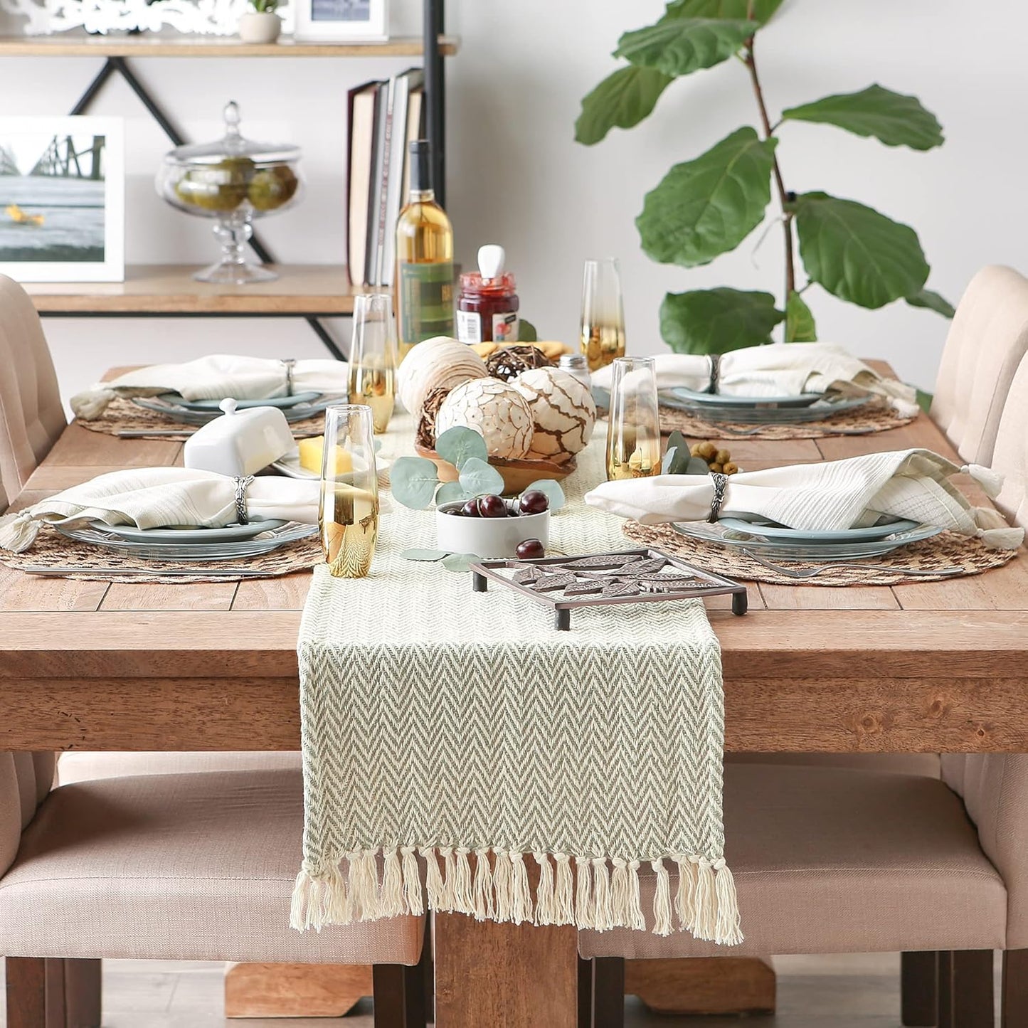 DII Woven Basic Tabletop Collection, Chevron Table Runner, 15x72, Artichoke