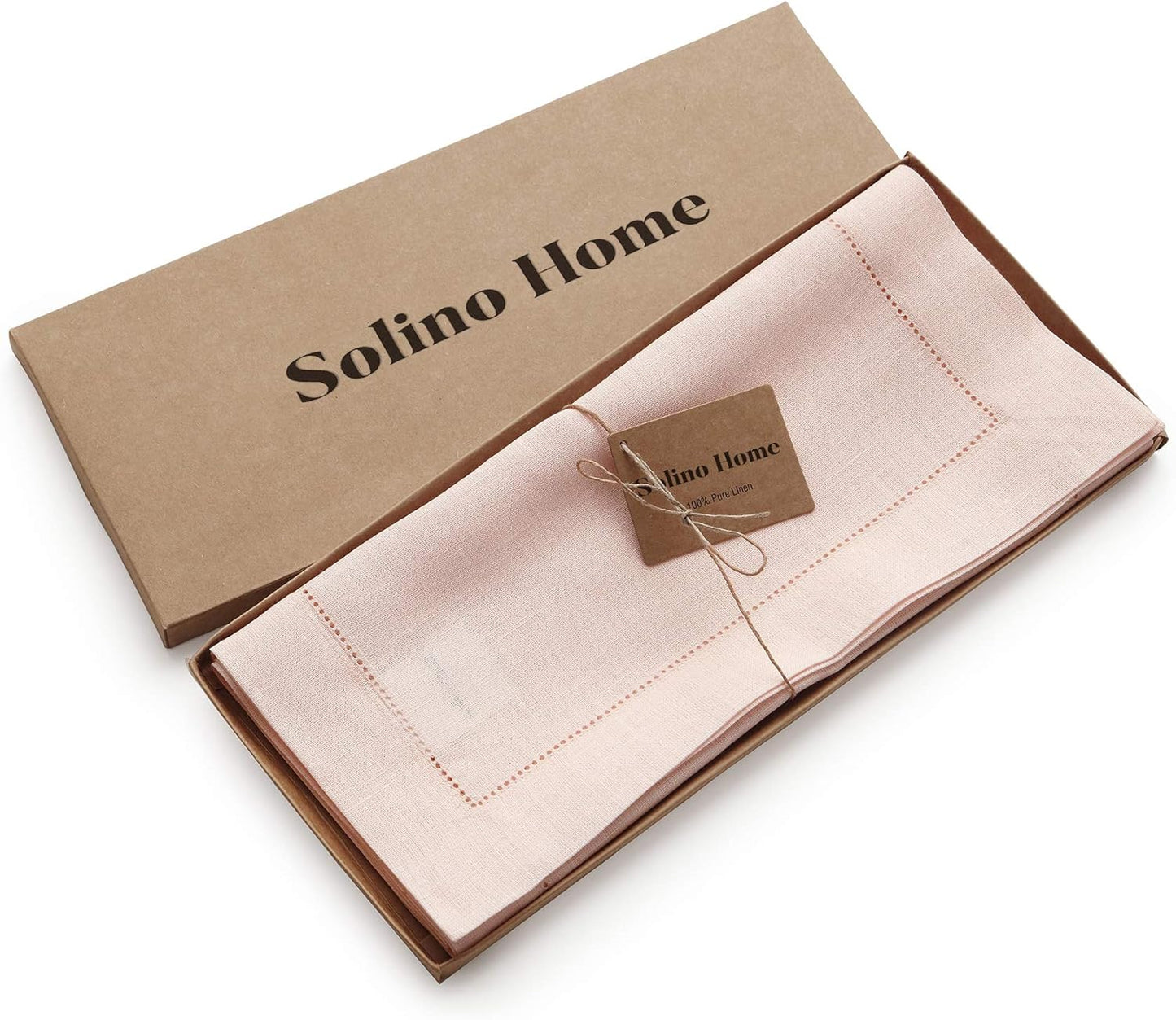 Solino Home Linen Pink Table Runner 60 Inches - Classic Hemstitch, 100% Pure Linen Coffee Table Runner 14 x 60 Inch Ideal for Dresser Tables - Halloween