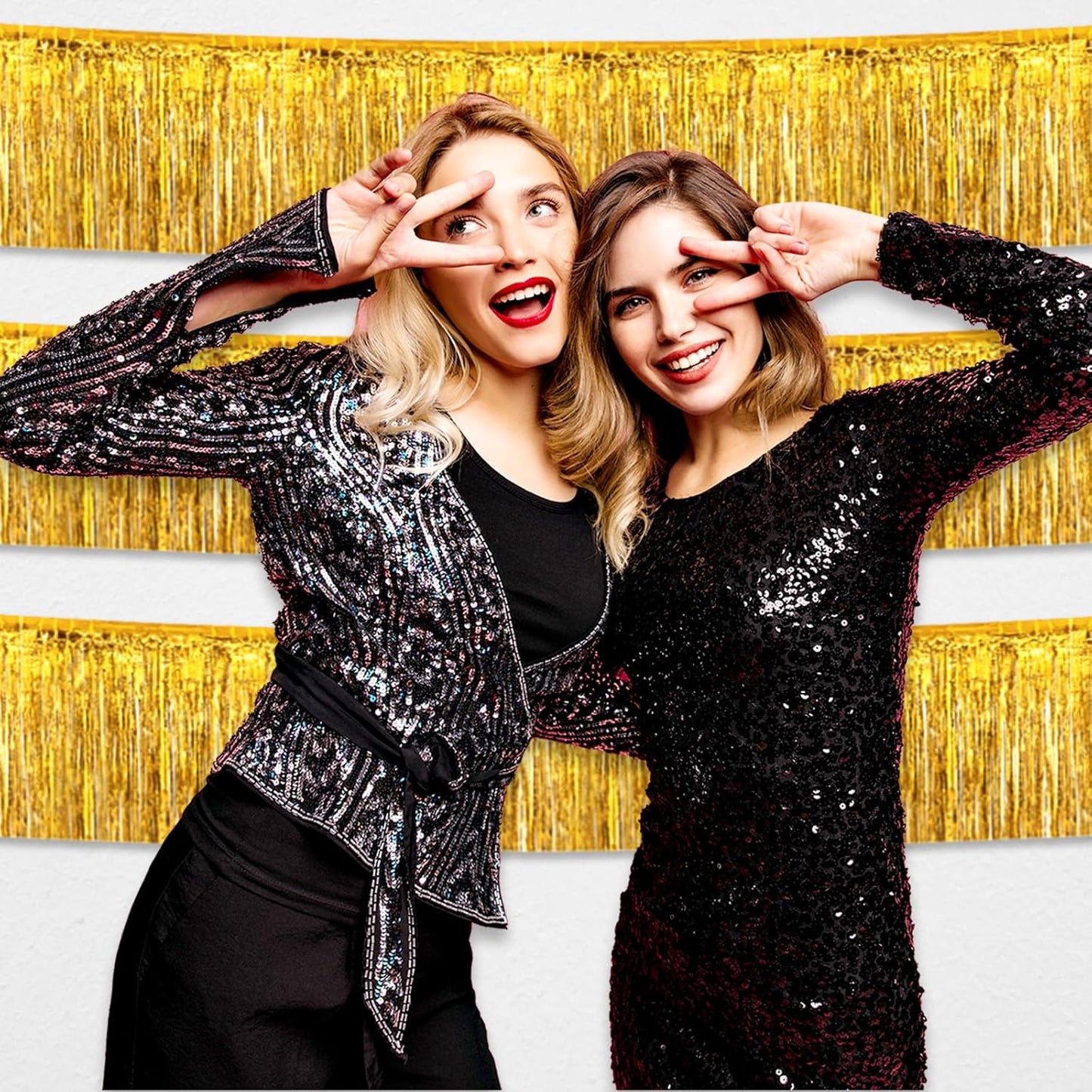 6 Pack 10 Feet Gold Foil Fringe Garland Metallic Tinsel Streamers Banner Wall Hanging Curtain Backdrop for Parade Floats, Birthday, Graduate, Mother's Day, Wedding Party Decoration