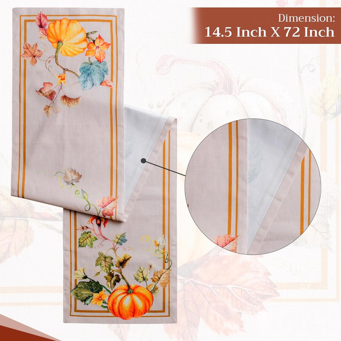 Maison d' Hermine Table Runner 100% Cotton Single Layer Table Runners 72 inches Long for Thanksgiving Christmas Decorations Home Kitchen Dining Party Wedding (Potiron, 14.5" x 72")