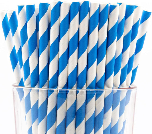 Pack of 900 Sky Blue Swirls Biodegradable 4-Ply Paper Drinking Straws (Compostable, Non-toxic, BPA-free)