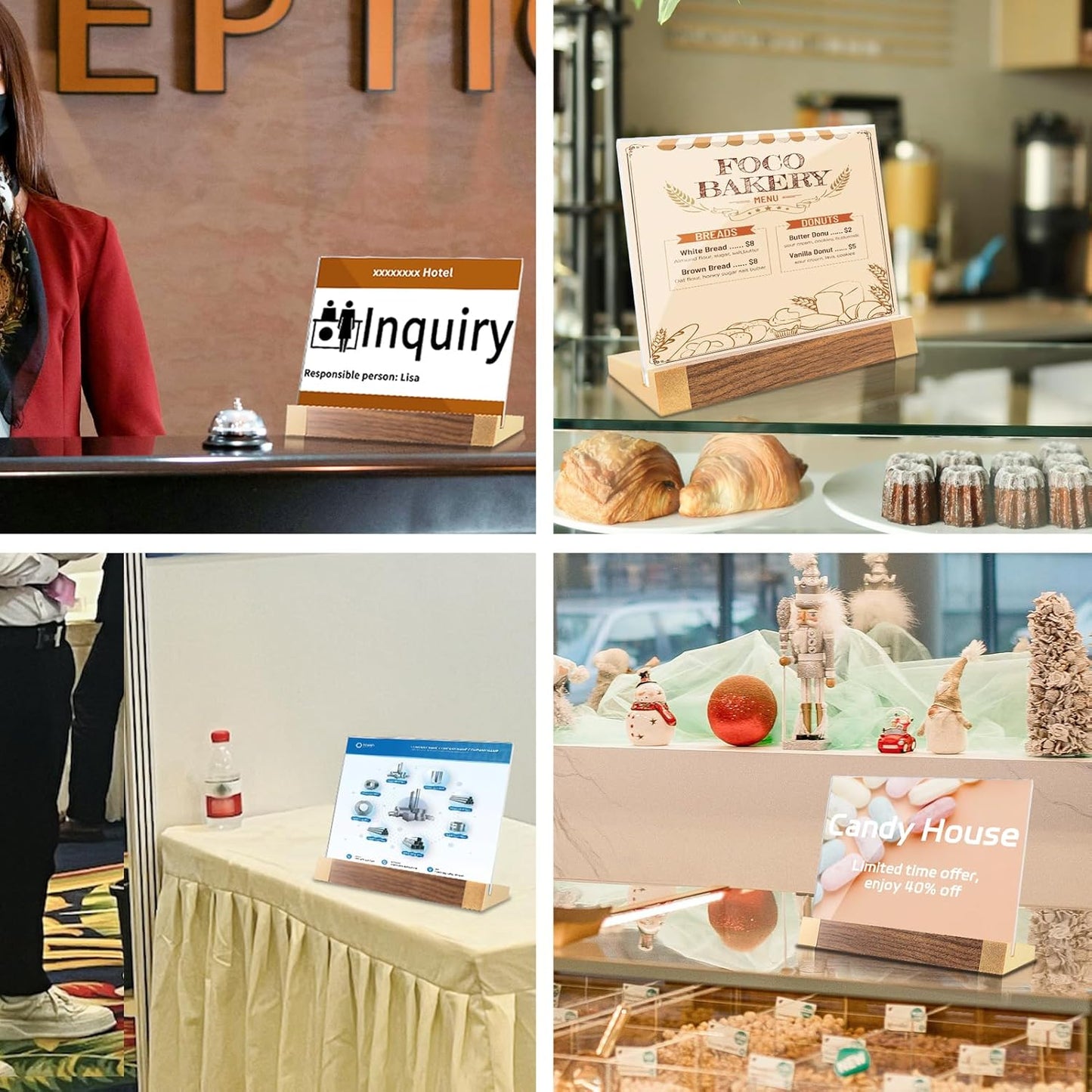 Acrylic Sign Holder 5"x7" Tabletop Display Clear Sign Board with Wood-Color Base, Horizontal for Store/Coffee Shop/Restaurant Menu Hotel/Office Display Holder, 2 Pack