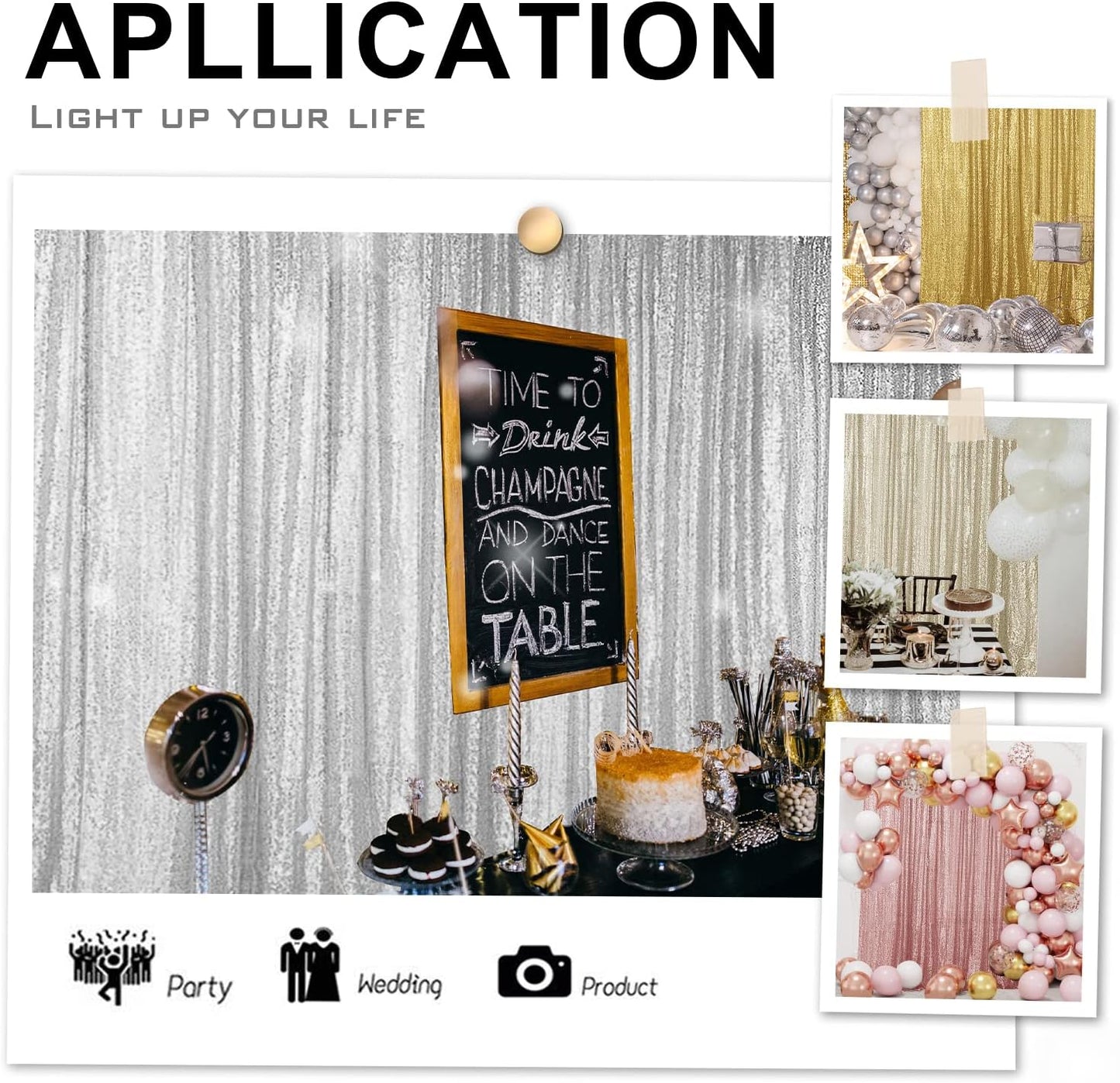 Hahuho Silver Sequin Backdrop Curtain, 4PCS 2FTx8FT Glitter Backdrop Curtain for Parties, Christmas, Wedding, Party Decoration（4 Panels, 2FT x 8FT, Silver