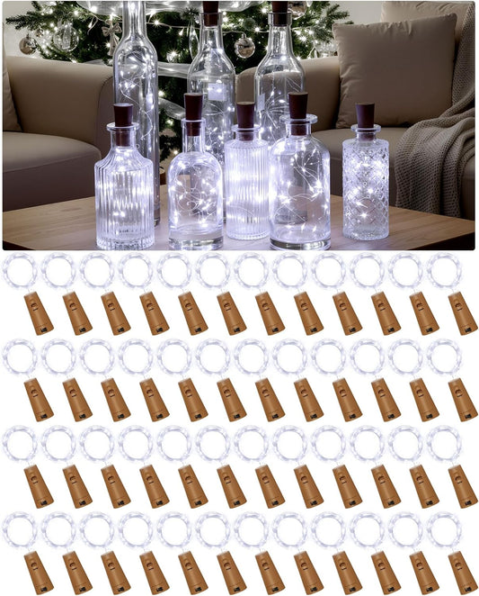Hortsun 60 Pack Wine Bottle Lights with Cork Fairy Mini String Lights Battery Operated Mini Waterproof 7 ft Silver Wire 20 Led Cork Shape for Christmas, DIY, Party, Decor, Wedding, Bar(Cool White)