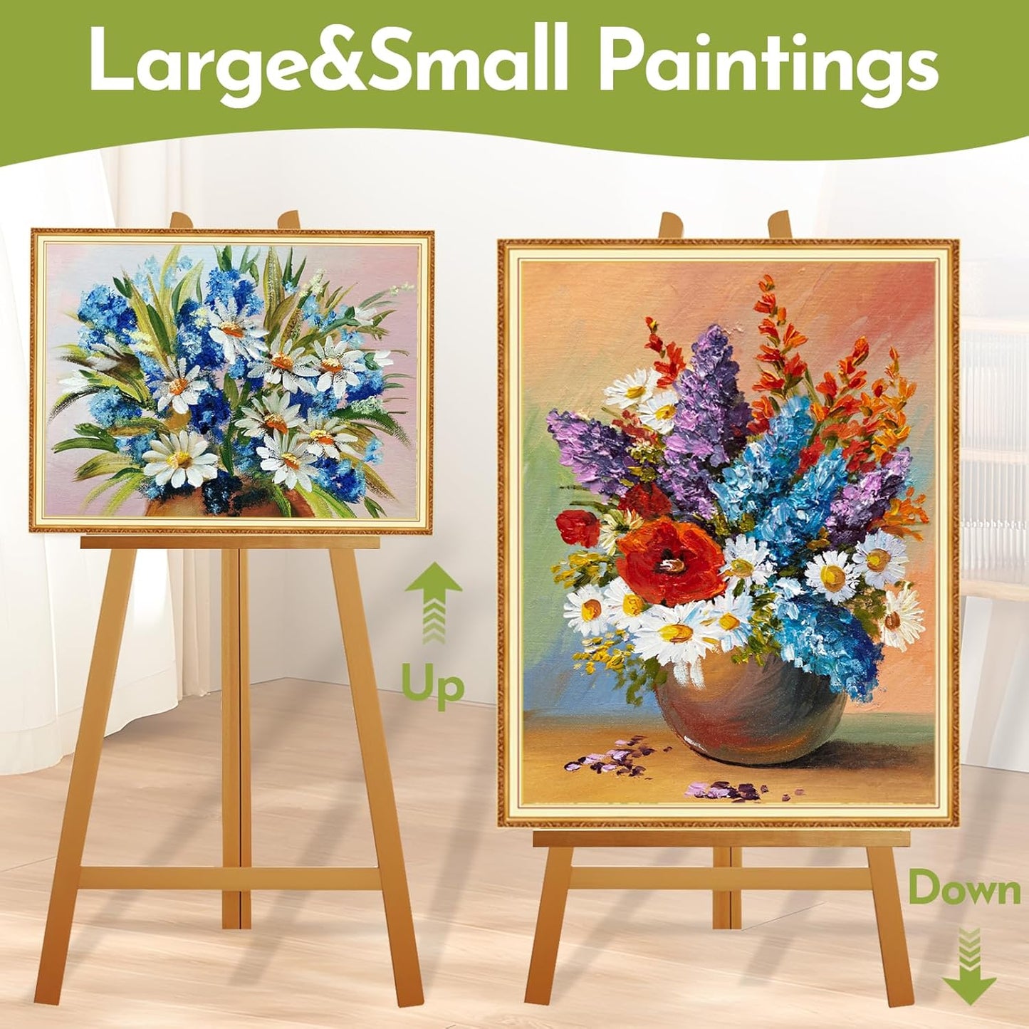 Heavy Duty A-Frame Wood Easel Stand - Adjustable Studio Easel Holds Large Canvas, Mirror, Wedding Sign Up to 90 Inches, Floor Display Easel for Artists & Events, Natural Beechwood