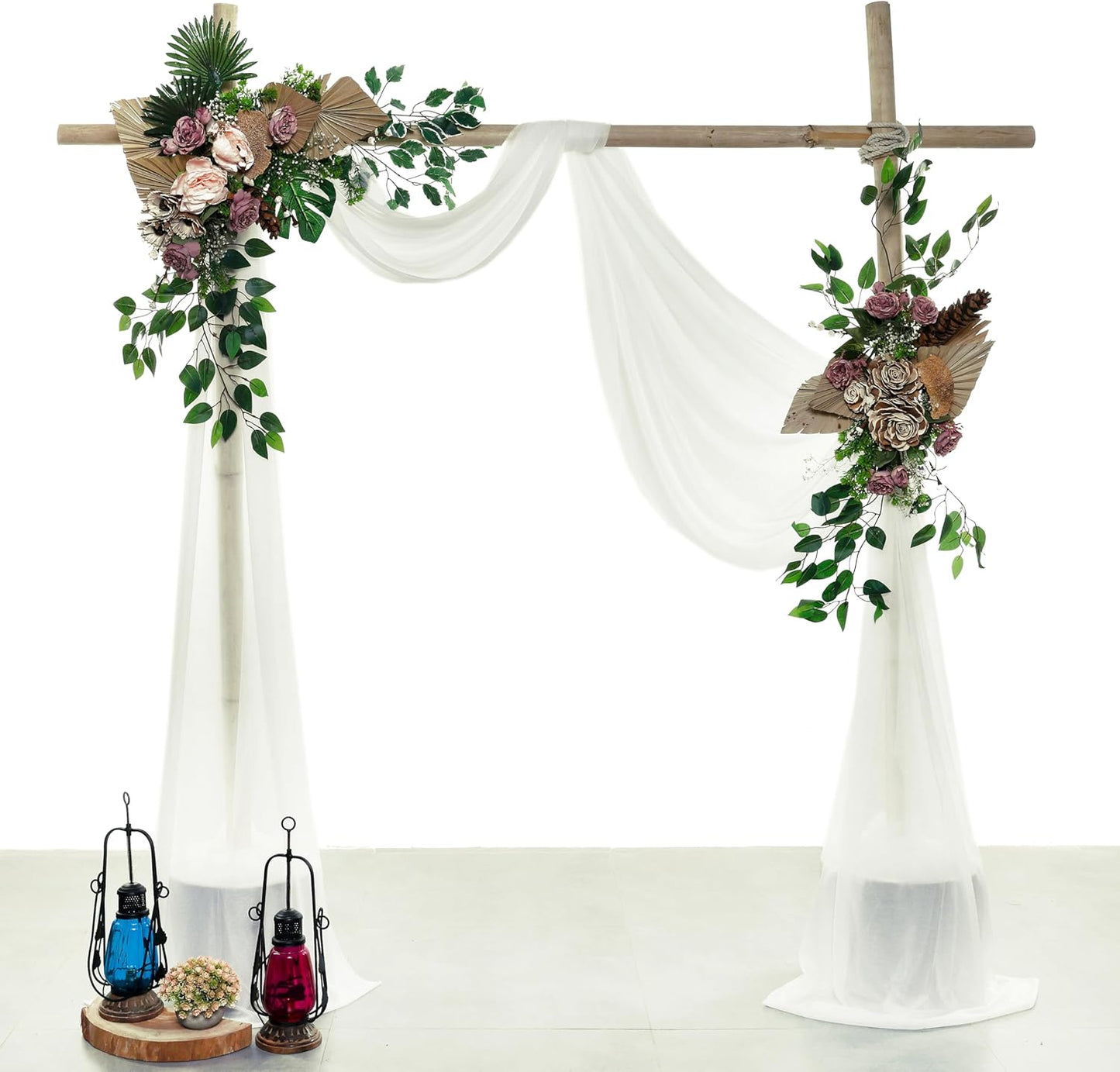 VDS Pack of 2 Panel (30 Inch X 30 Feet) Wedding Arch Draping Fabric Sheer Chiffon Fabric Drapery for Wedding Ceremony Reception Swag Backdrop Canopy Chuppah ARBO Altars Decoration (Ivory)