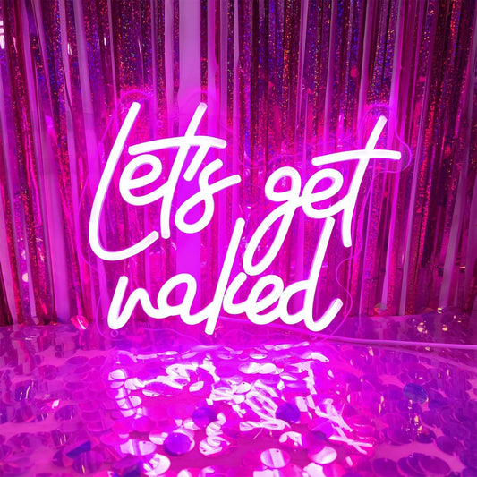 Lets Get Naked Neon Sign Let's Get Naked Neon Signs for Wall Decor, Led Light Sign for Girls Thanksgiving Bedroom Birthday Party Bar, 11.8" x 9.4"