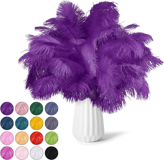 NEWONG 30pcs Purple Ostrich Feathers Natural Bulk 8-10inch(20-25cm) Vase Craft Wedding Home Party Centerpieces Christmas Day Decoration
